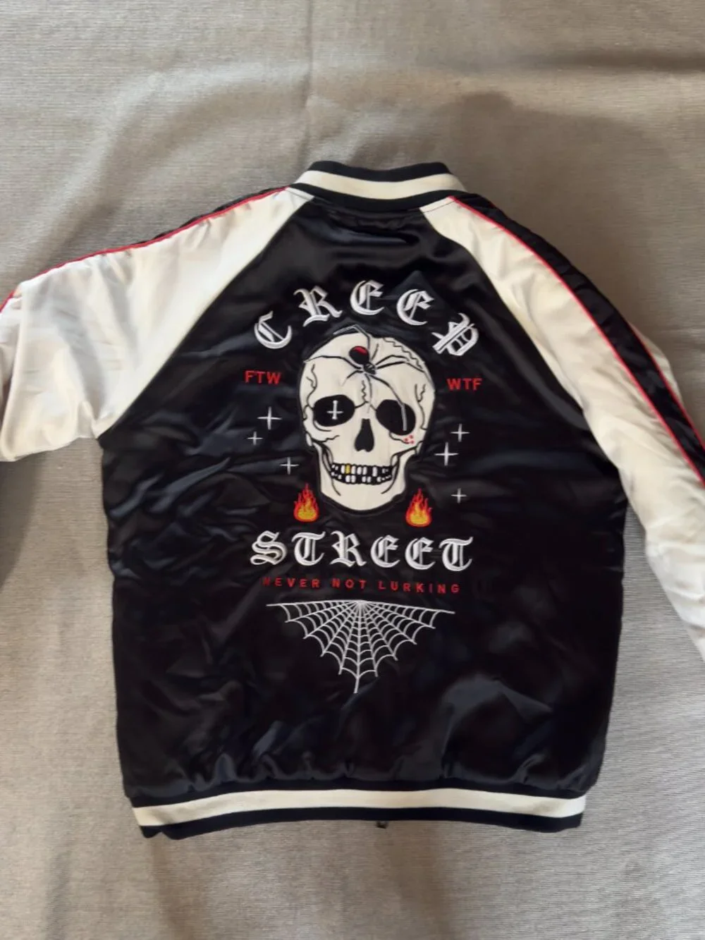 Creep Street Satin Bomber Jacket Size Large Black